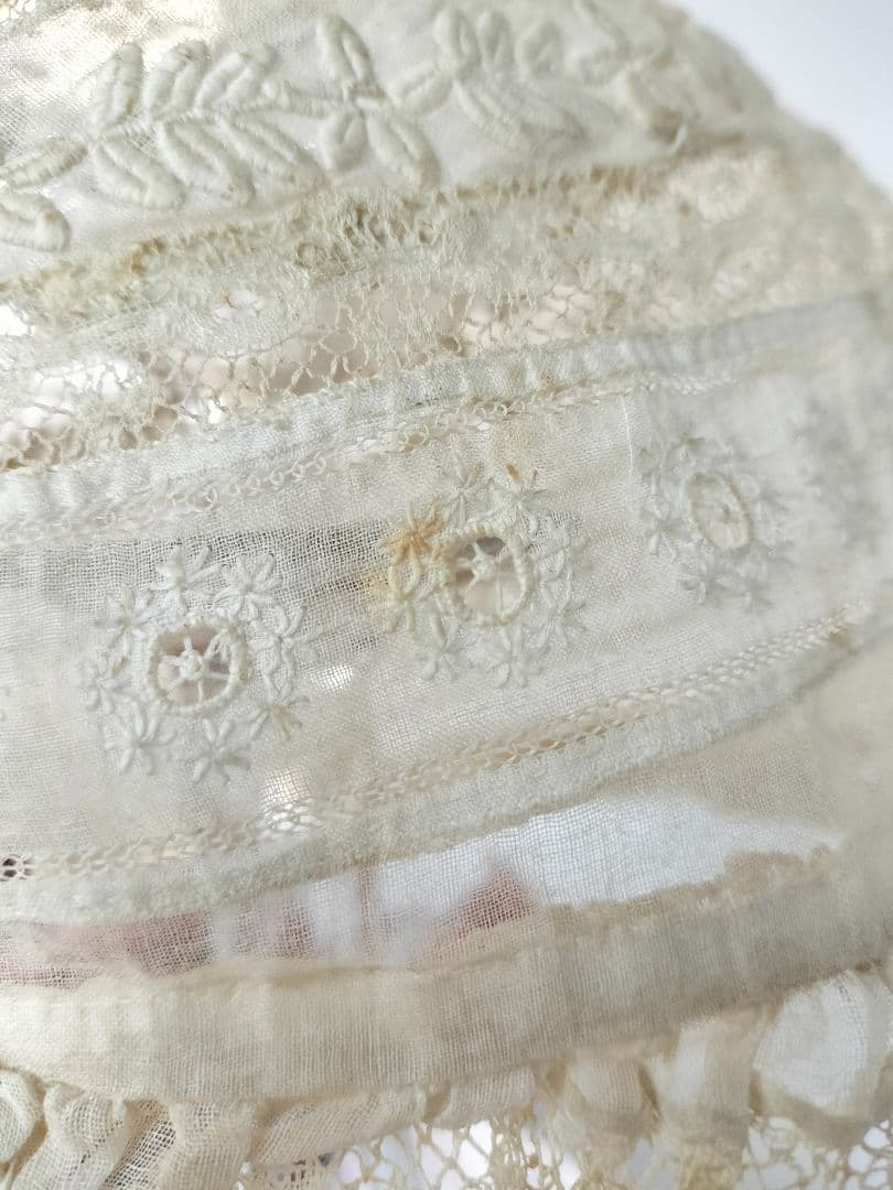 アンティーク　フランス レース　赤ちゃん　手刺繍　ボネ帽子 19世紀　美品　レア