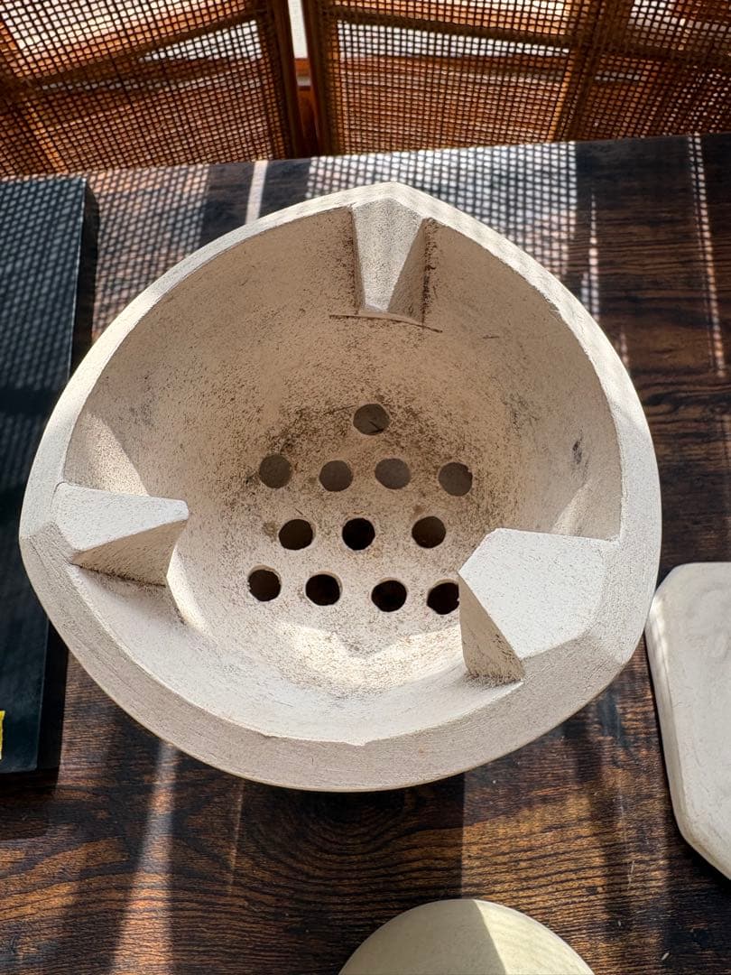 【名工】煎茶道具 白泥 涼炉・茶銚・涼炉台 3点セット 銘「春峰」京焼 骨董