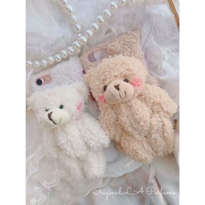 ハンドメイド♡オーダーメイド くまのぬいぐるみスマホケース✨ふわふわ♡ホワイト