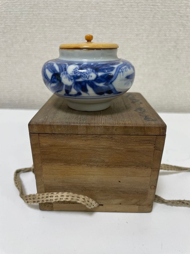 【現状品】古伊万里 染付 茶入 山水画 陶器 茶道具 アンティーク レトロ