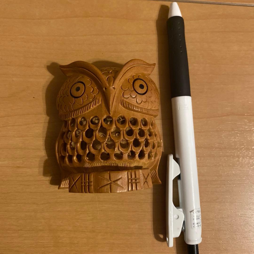 ふくろう 木彫り 透し彫 民芸品 工芸品 Japandi 木製 置物 梟 鳥