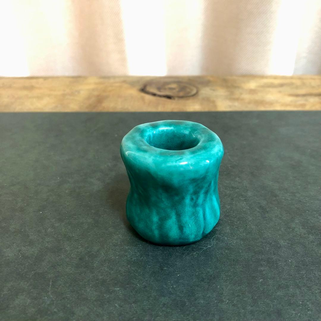 陽炎園 膳所焼 輪花形建水 交趾写ツクネ蓋置 共箱 茶道具 岩崎新定 青交趾