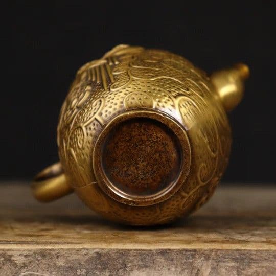 銅製 茶壺 孔雀手把壺 煎茶器 徳利茶道具 装飾品 現代工芸品 美術品 置物