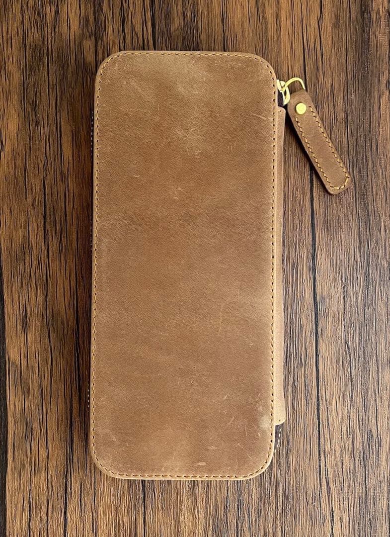 【新品】バハギア ペンケース ラウンドジップ型 クレイジーホース キャメル