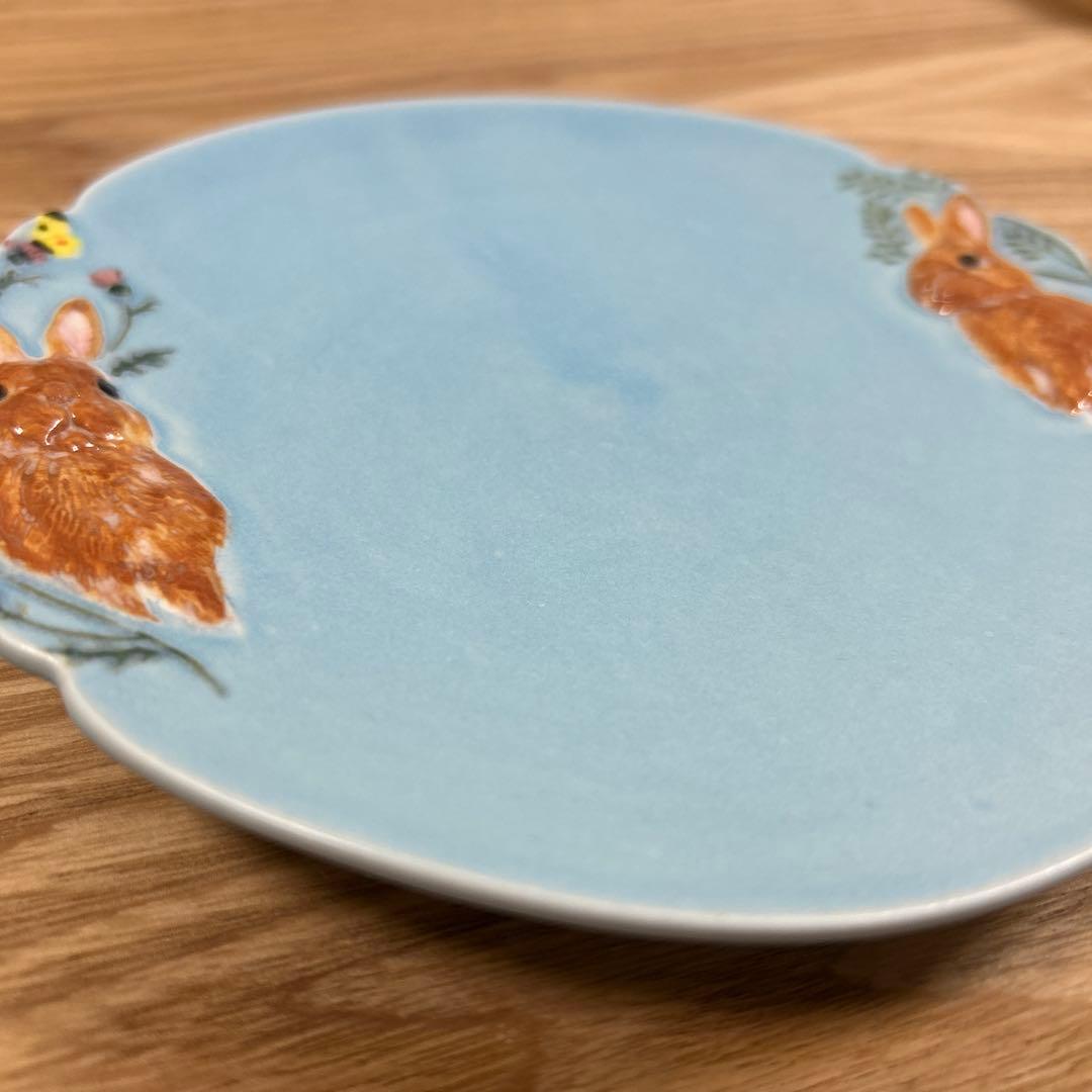 作家　陶芸作家　人気作家　うつわやみたす　希少　プレート　うさぎ　ブルー