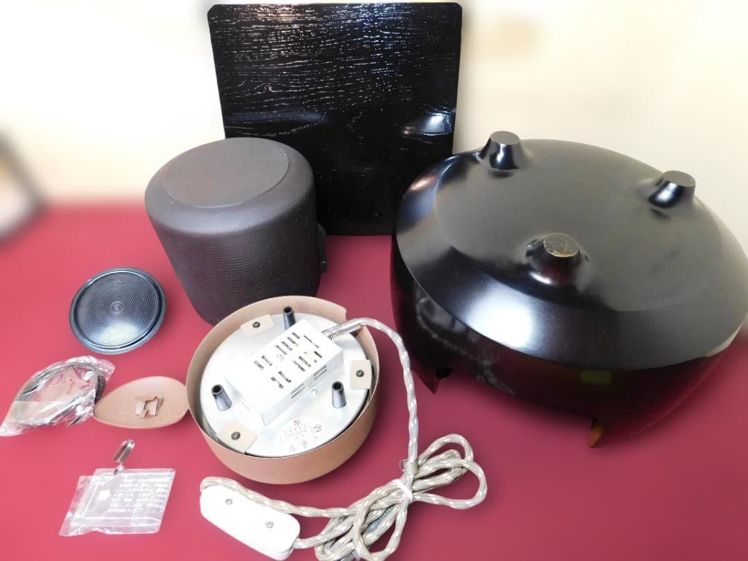 ☆合金面取風炉 さびない糸目筒釜 釜環 電熱器 敷板 前瓦香入れフルセット送料込
