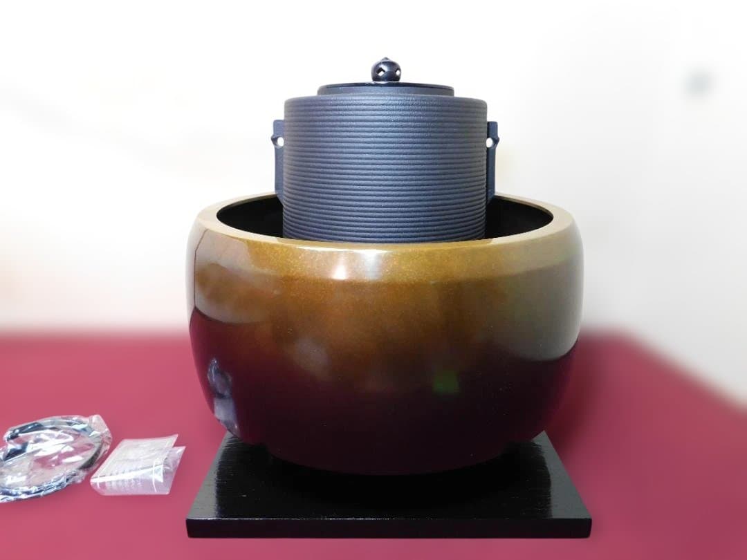 ☆合金面取風炉 さびない糸目筒釜 釜環 電熱器 敷板 前瓦香入れフルセット送料込
