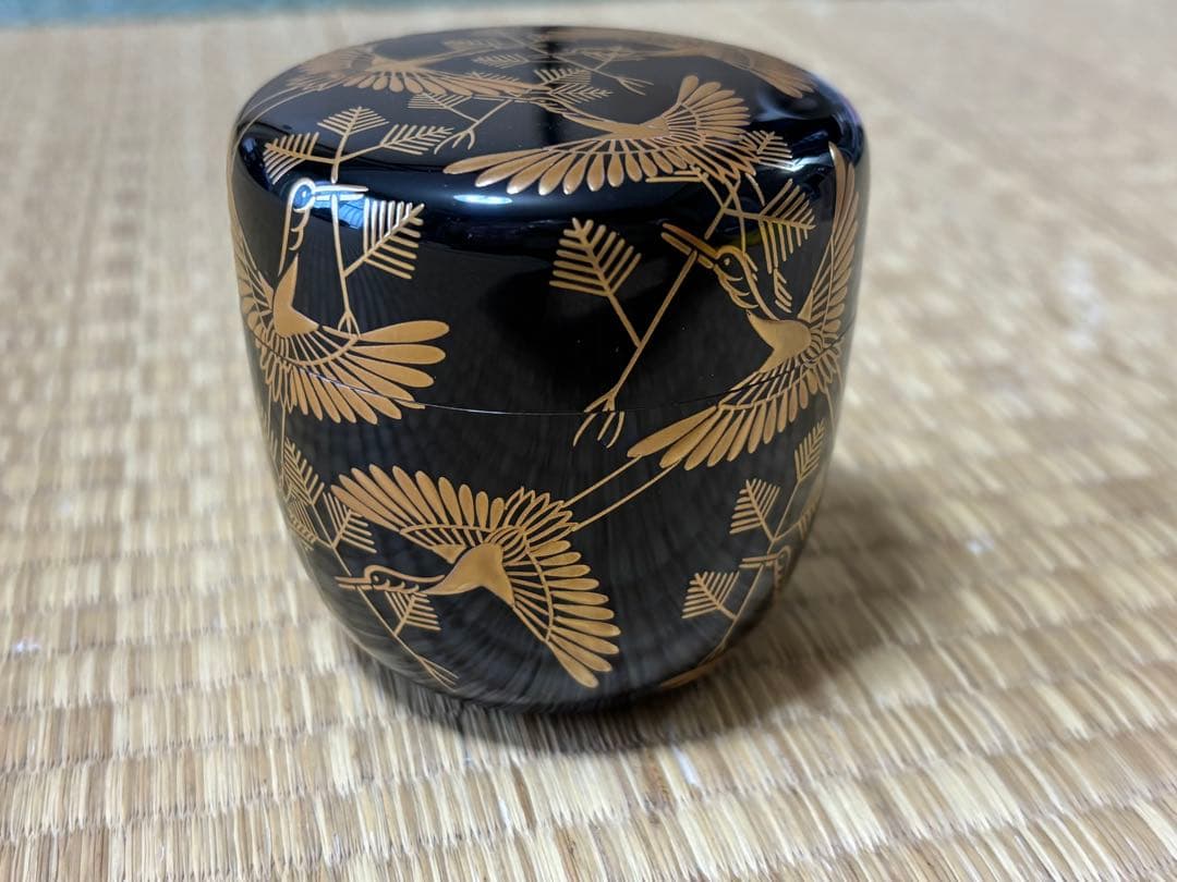 茶道具 棗 呉藤穣太郎 山中塗 松喰鶴 大棗