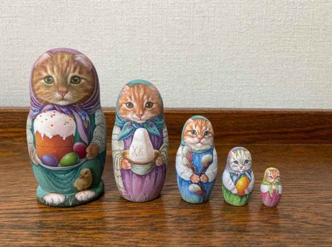 ひな祭りセール♪ロシア雑貨☆ネコマトリョーシカ『蝶々Butterfly』リダ工房