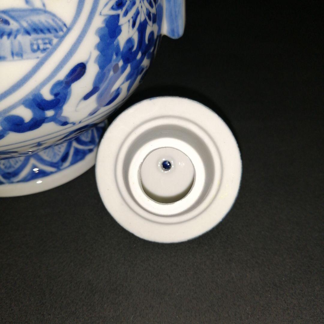 美品　古伊万里　染付山水　角福　手書き　水差し　アンティーク