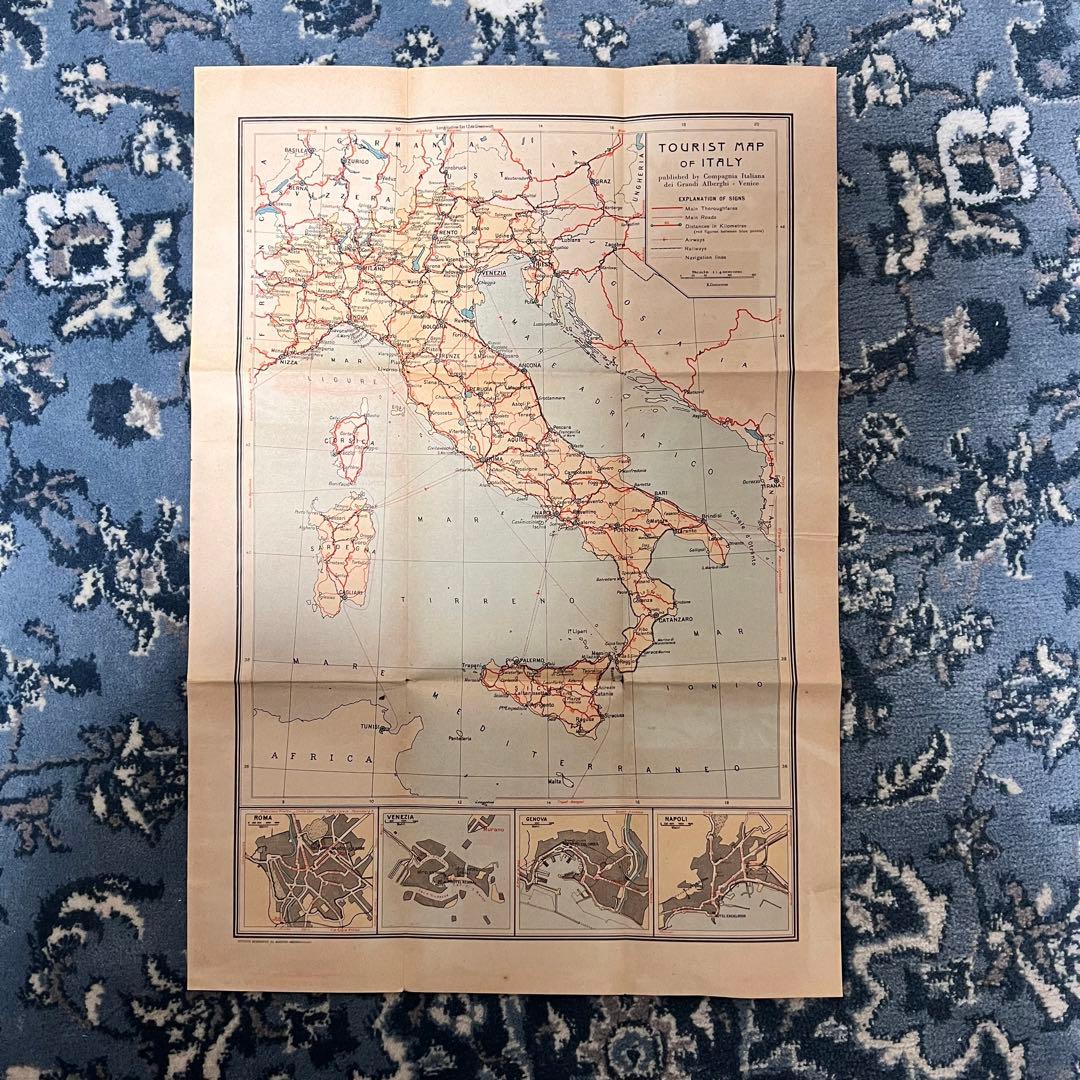 ① 30s イタリア 地図 アンティーク ヴィンテージ マップ ホテルラベル