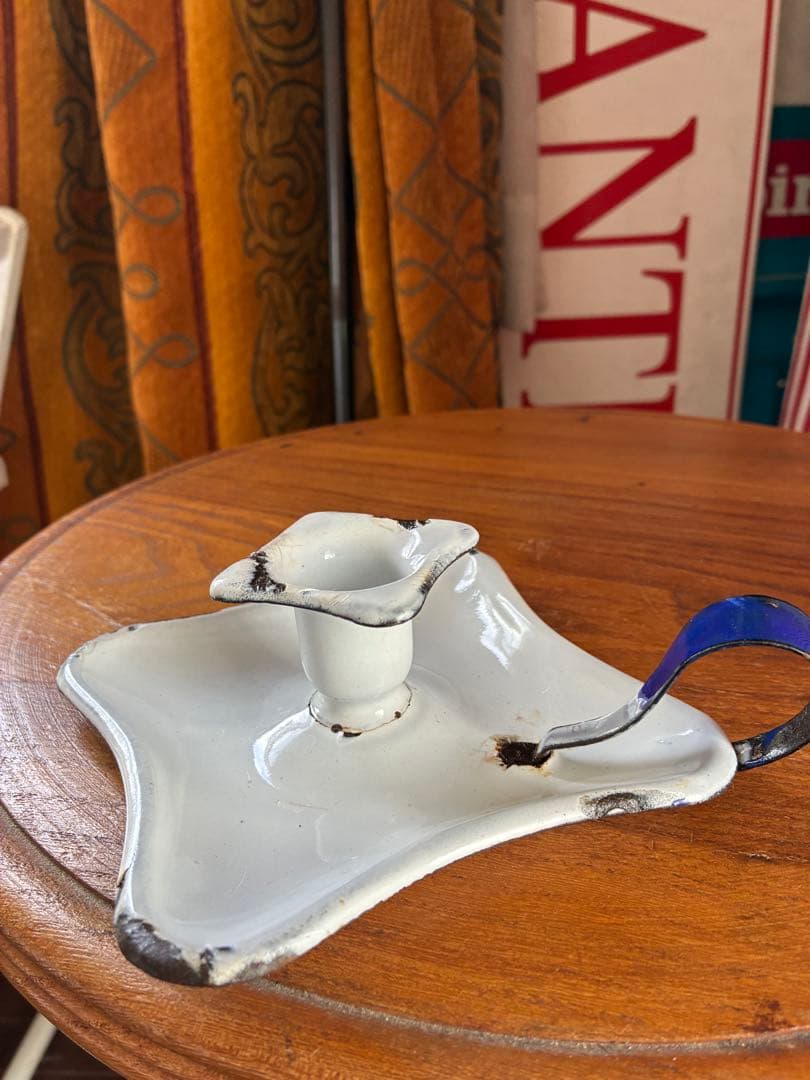 フランス　アンティーク　ホーロー　キャンドル　スタンド　ホルダー　ホワイト　レア
