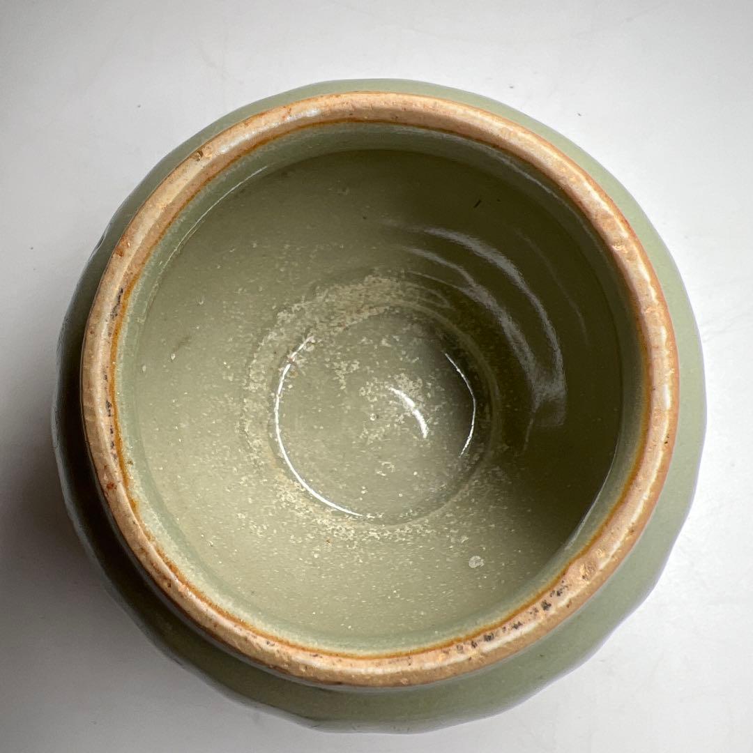 中国明時代　七官青磁茶壷　木箱付　幅約7.7㎝　東Y8-0331☆2Fトトオト