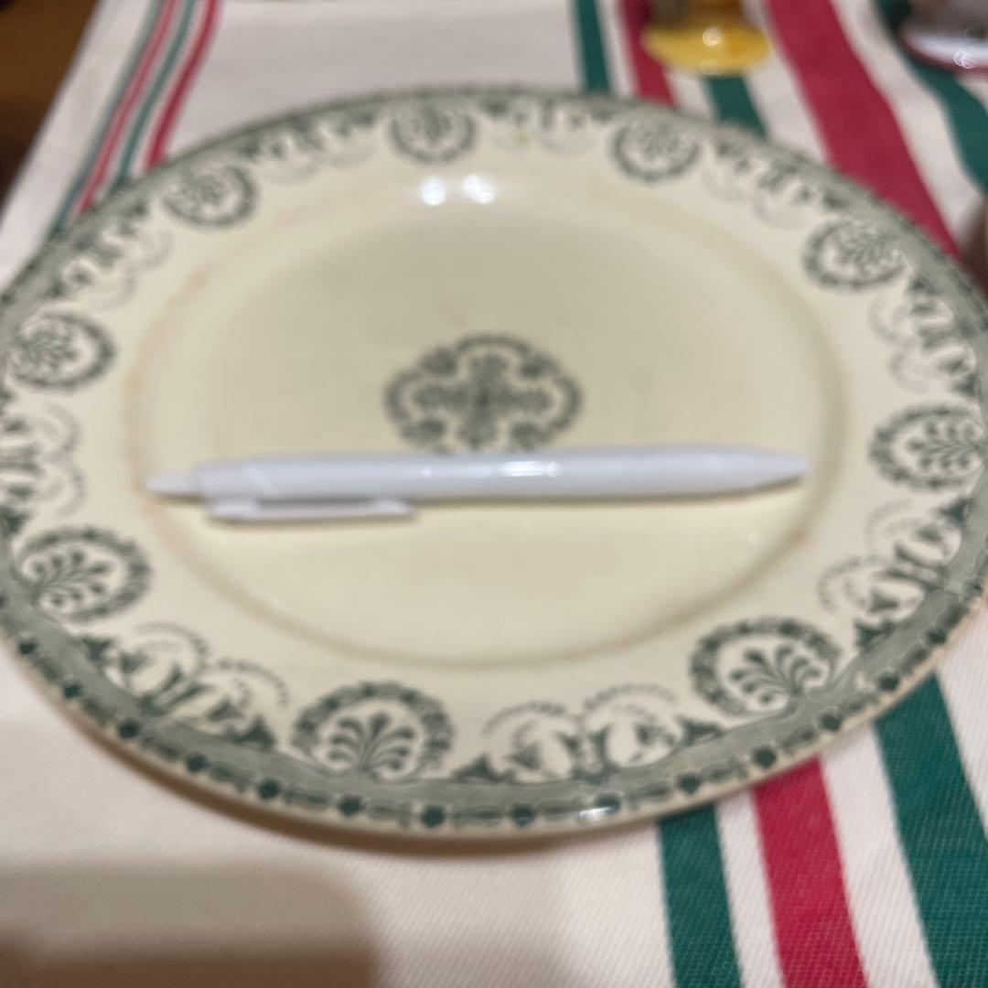 フランスアンティーク陶器 プレート 2枚　緑色装飾