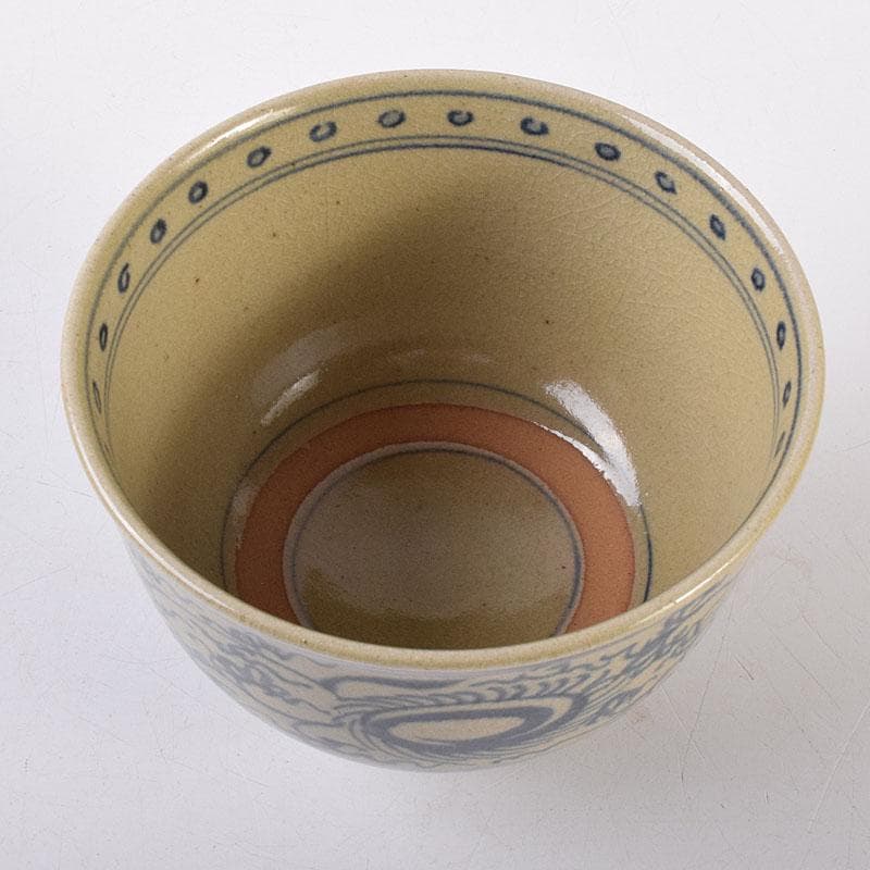茶道具　膳所焼　陽炎園造　淡海ぜぜ　唐草文茶碗　共箱　C　8015