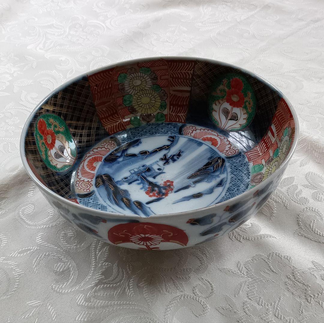 骨董　伊万里　古伊万里鉢中皿　金彩色絵　菊　陶器　アンティークコレクション