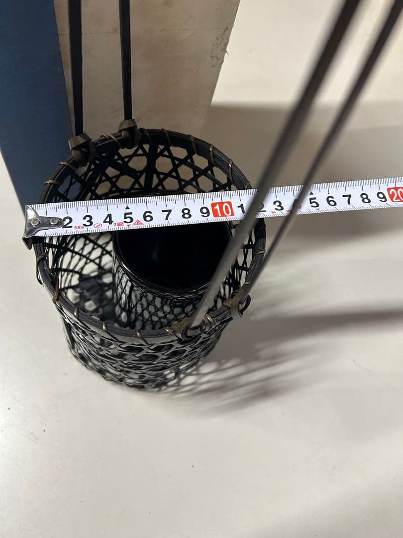 竹製黒提灯 網目模様 箱付き　風流　花瓶？