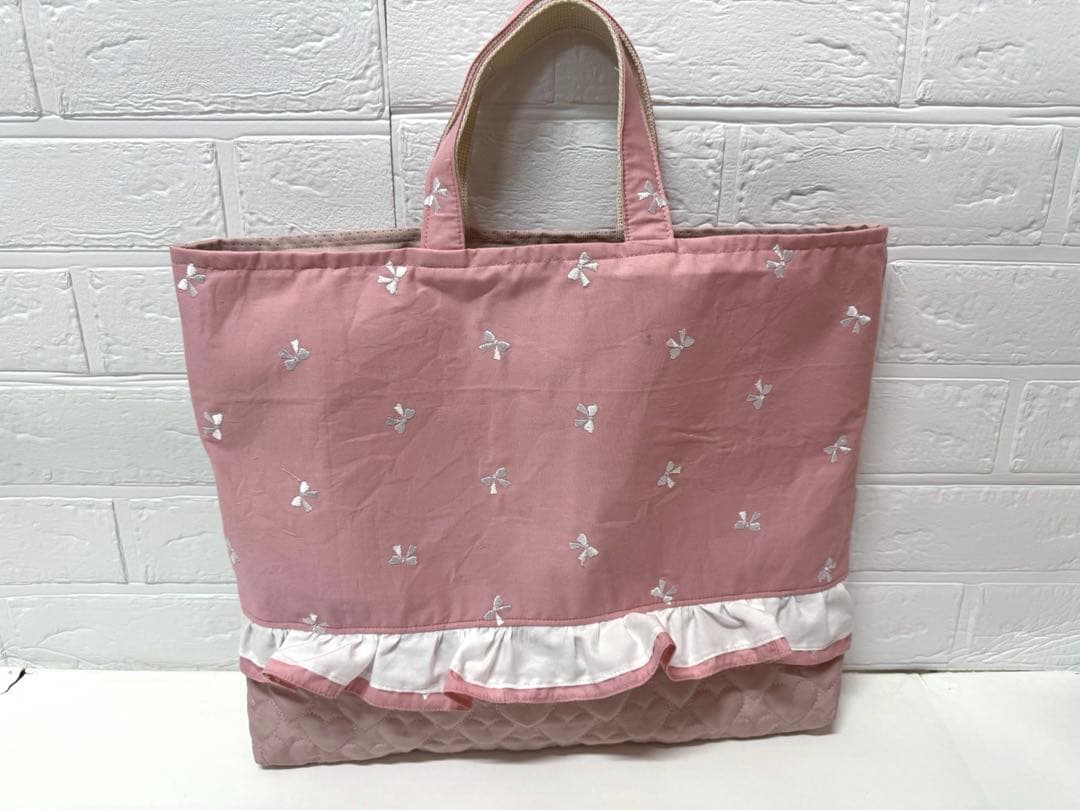 5点set リボン刺繍　レッスンバッグ　上履き袋　弁当袋　巾着袋　体操服袋