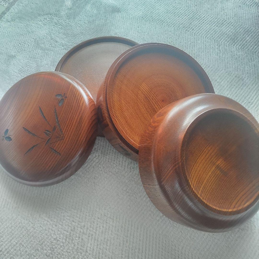 丸形 三段重 重箱 天然木製 菓子器 蝶彫 木製重箱 菓子鉢