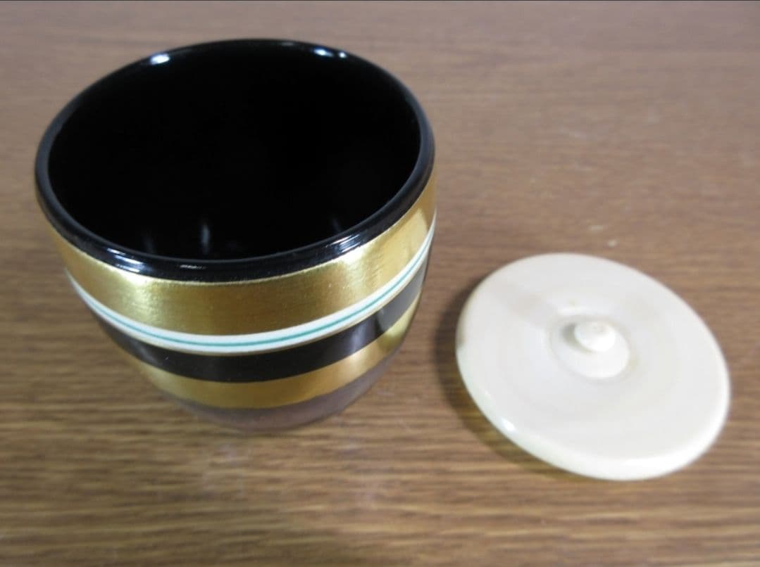 真作保証 八代 高橋道八 自作 黒釉独楽之図 茶器 茶入 京焼 コレクター放出品