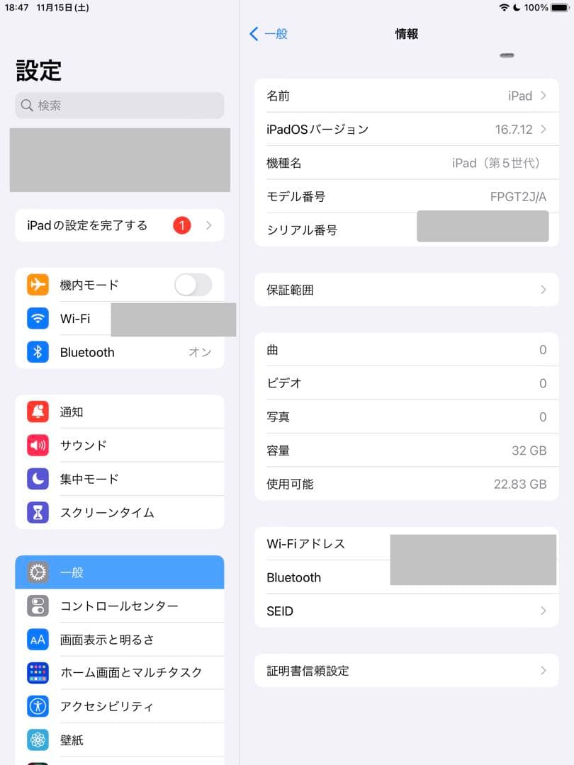 iPad 第5世代 32GB WI-FI 本体のみ