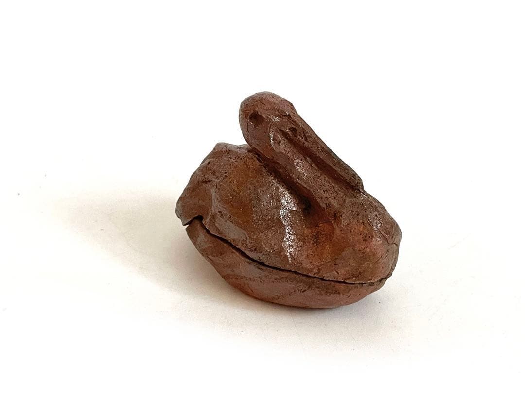 骨董　アンティーク　備前焼　焼締　鶴　香合　茶道具　銘なし　箱付き