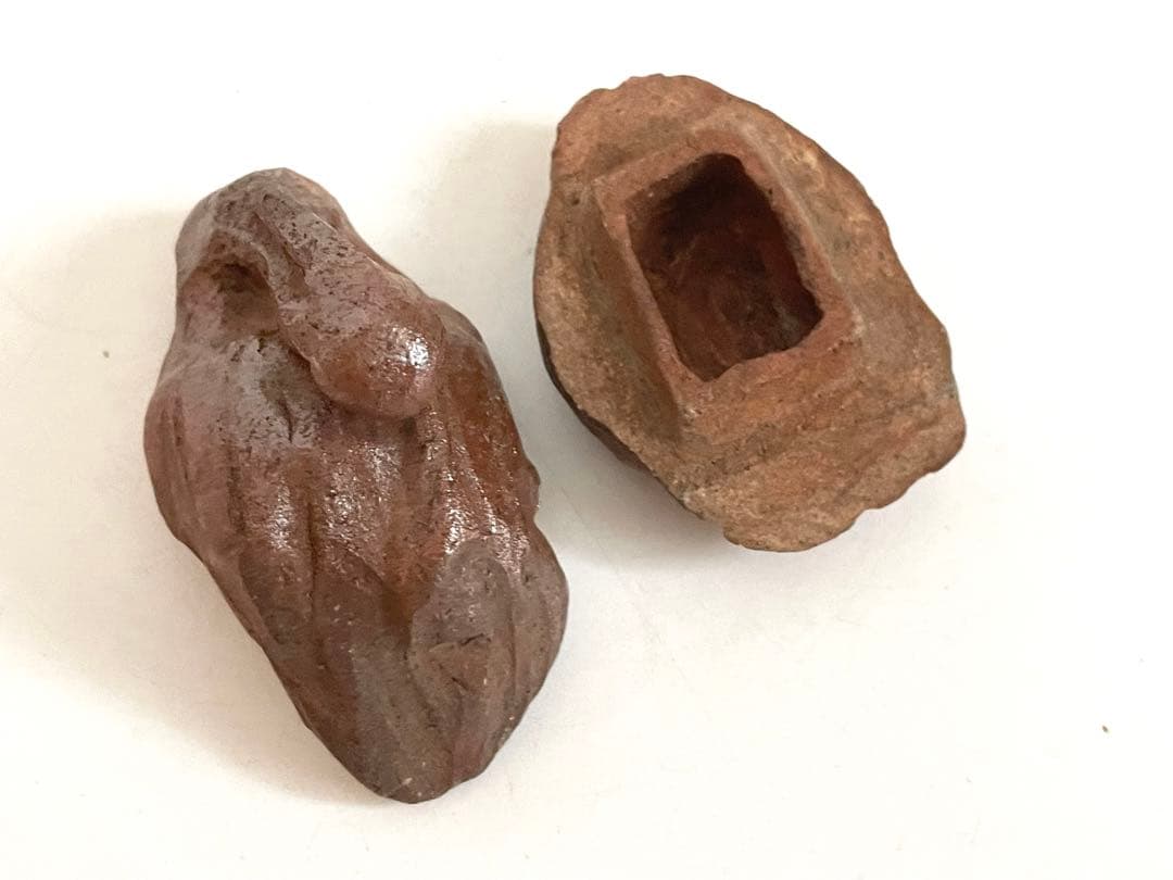 骨董　アンティーク　備前焼　焼締　鶴　香合　茶道具　銘なし　箱付き