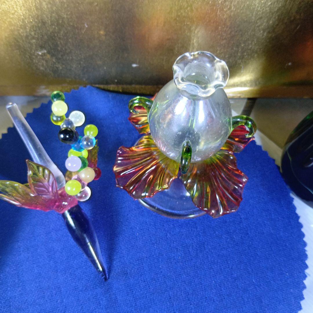 多色ガラス製花と葉の装飾オブジェクト