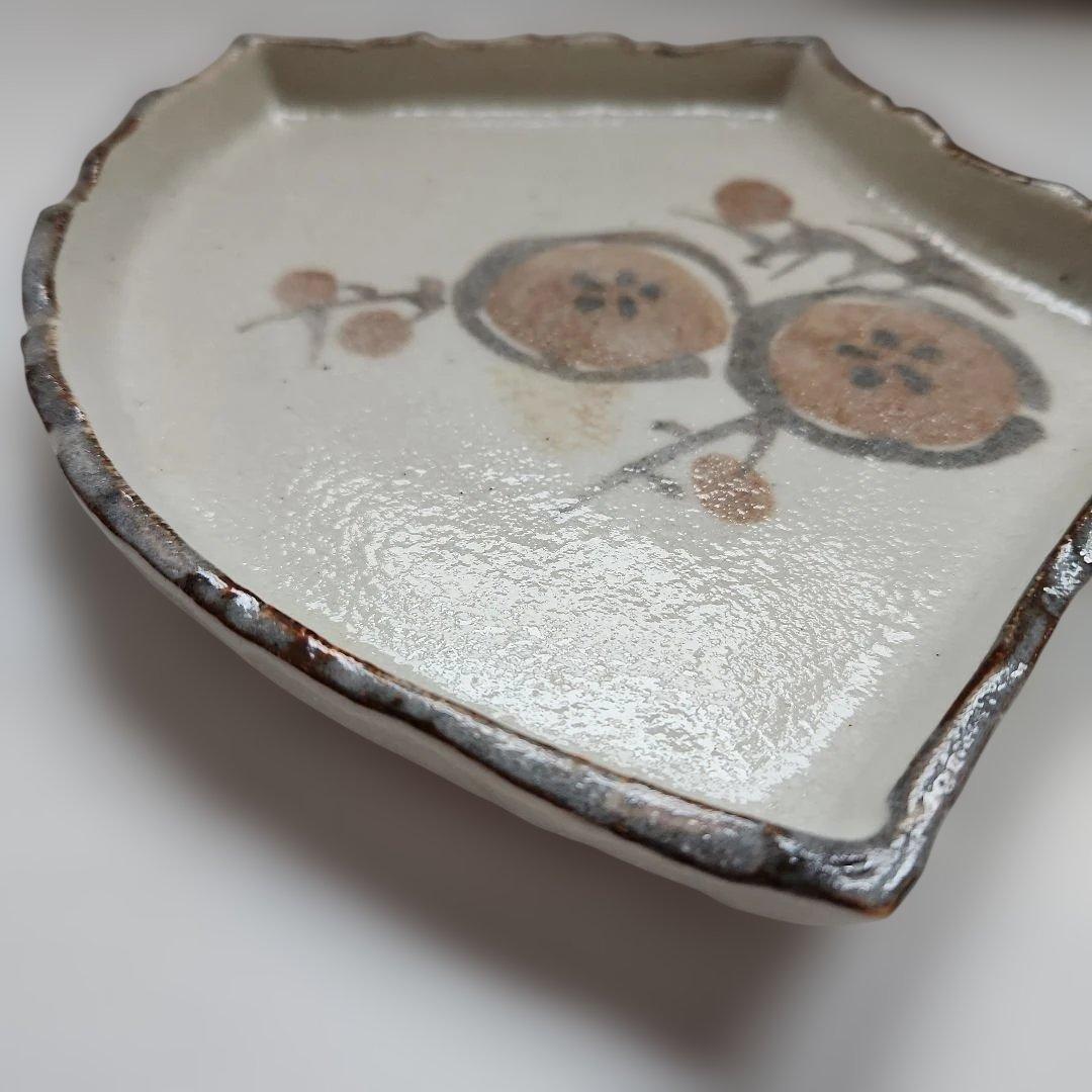 【未使用・共箱付】茶道具 扇形 大皿 （菓子器） 梅文様 和食器