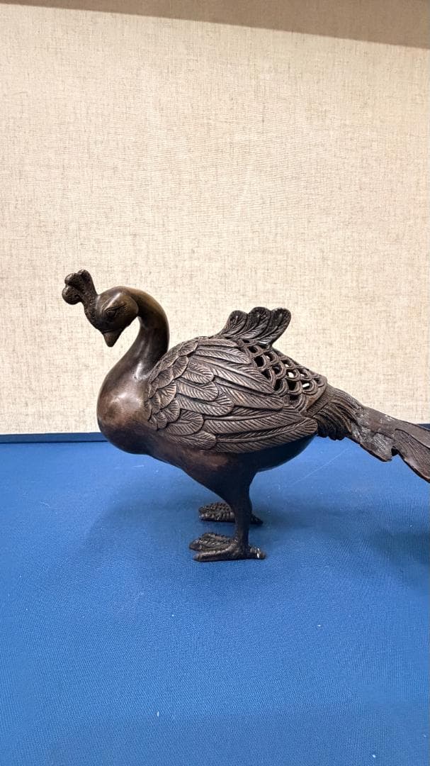 【香炉 孔雀】鉄製 青鸞 置物 / 和風 お香 癒し横35cm x 高16cm