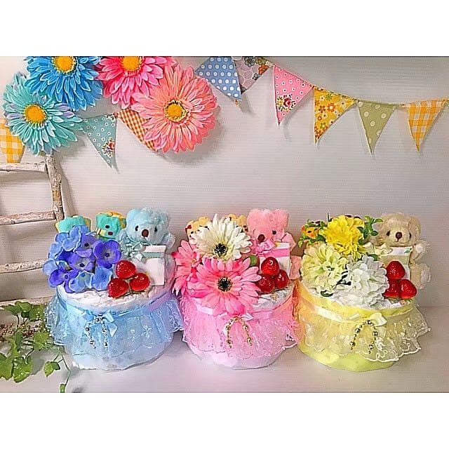 おむつケーキ・2段（大）女の子・黄色ピンク