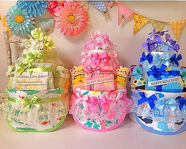 おむつケーキ・2段（大）女の子・黄色ピンク