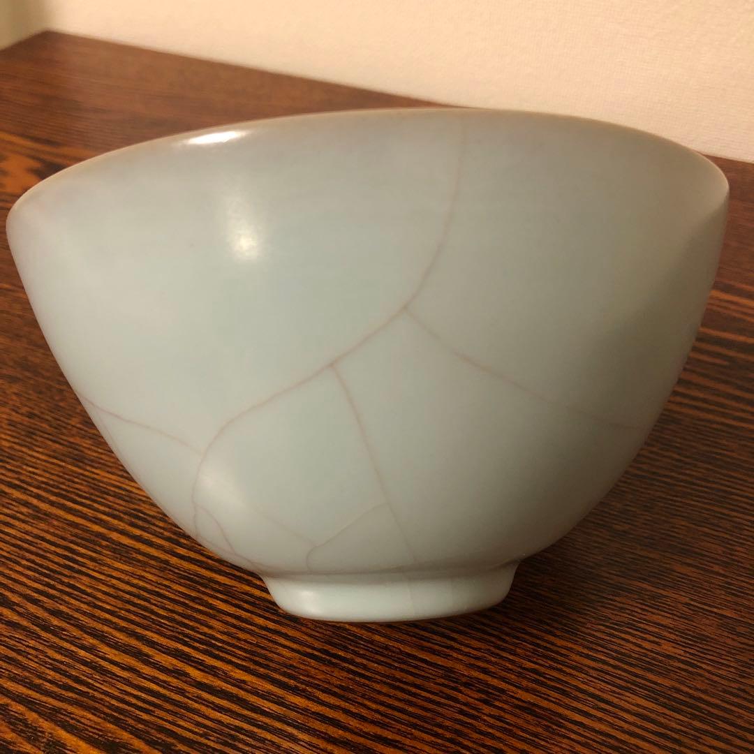 【新品未使用】現代青磁の名工 鈴木三成 青瓷鉢（茶碗） 貫入が美しい逸品