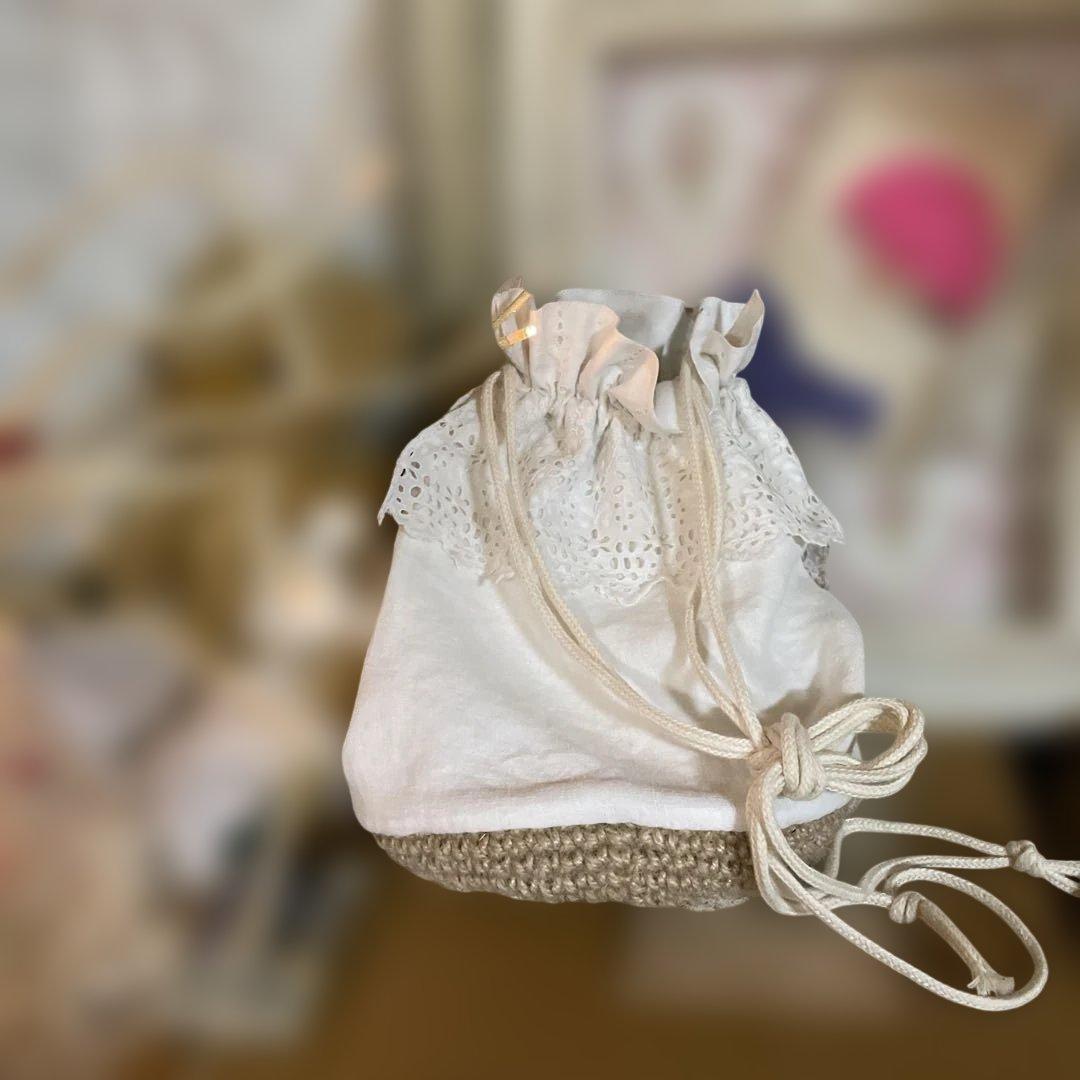 フランスアンティークリメイクモノグラム巾着袋　pochette