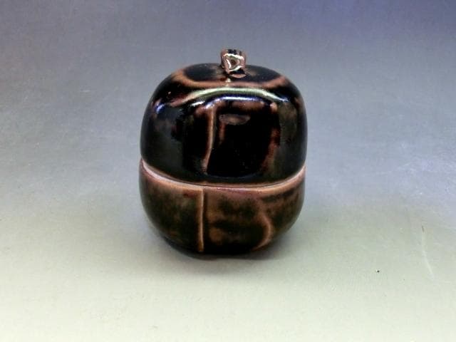 香合■膳所焼【陽炎園】淡海ぜぜ 岩崎新定 桐共箱 お茶道具 時代物 骨董品■