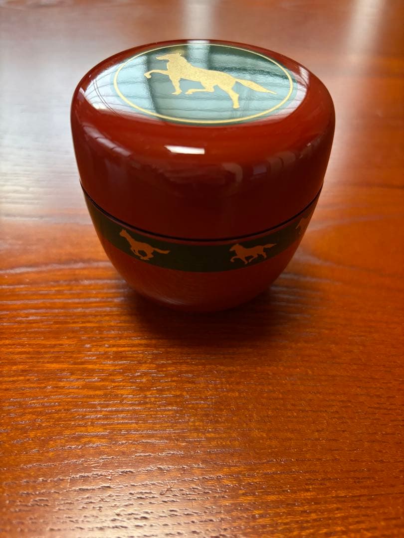 茶道具　朱塗　中棗　馬九行く