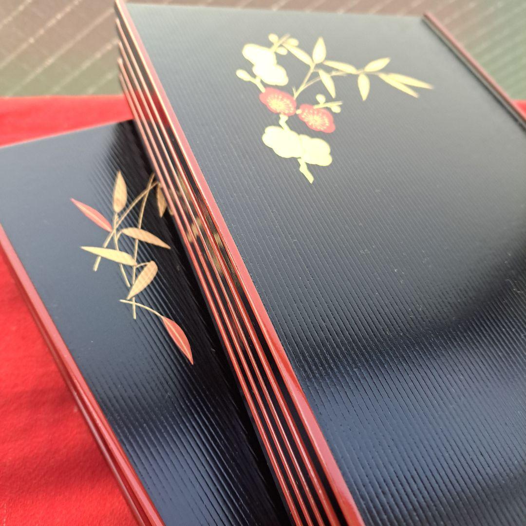 【越前漆器　折敷膳×10客】天然木製　梅/笹蒔絵　未使用/長期保管品