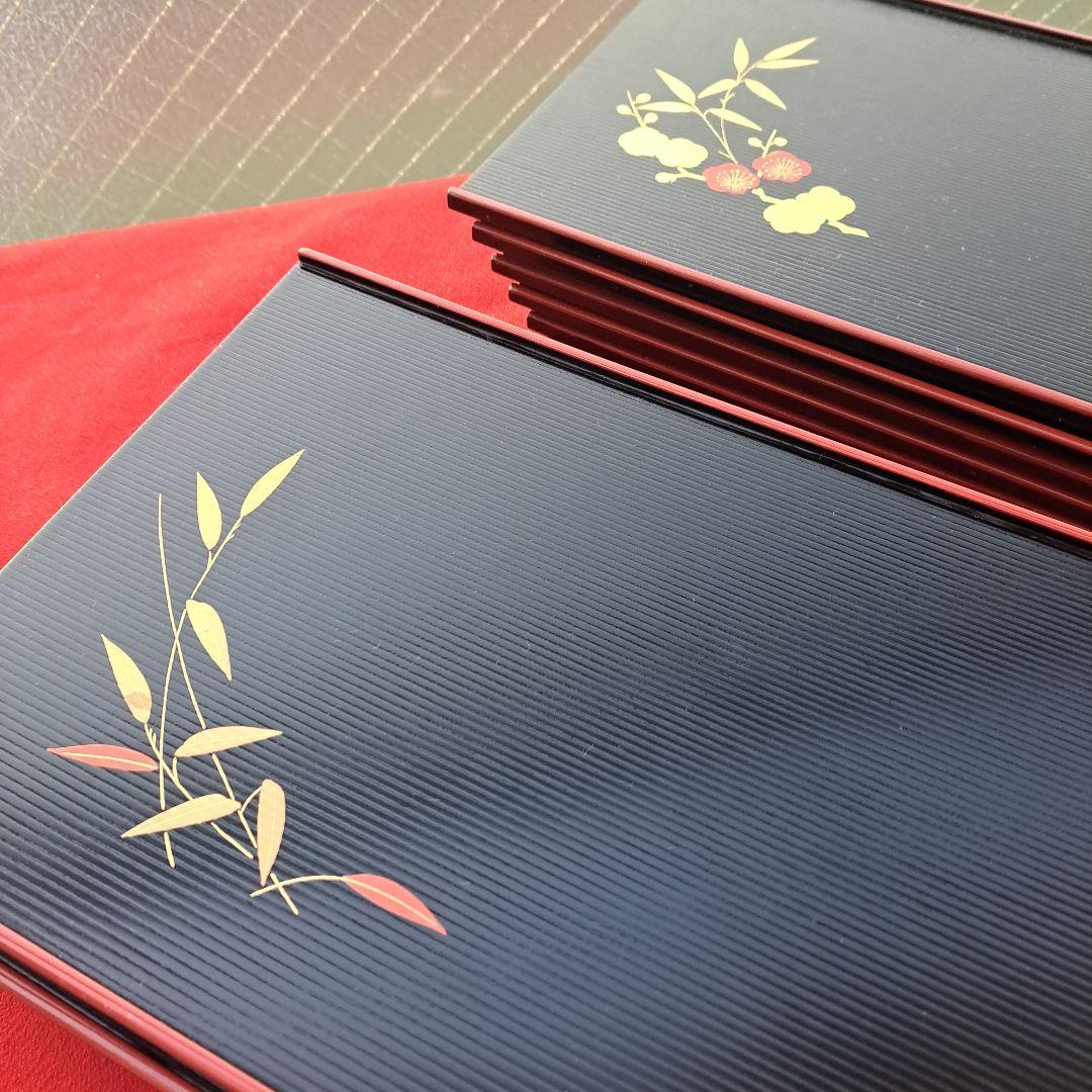 【越前漆器　折敷膳×10客】天然木製　梅/笹蒔絵　未使用/長期保管品