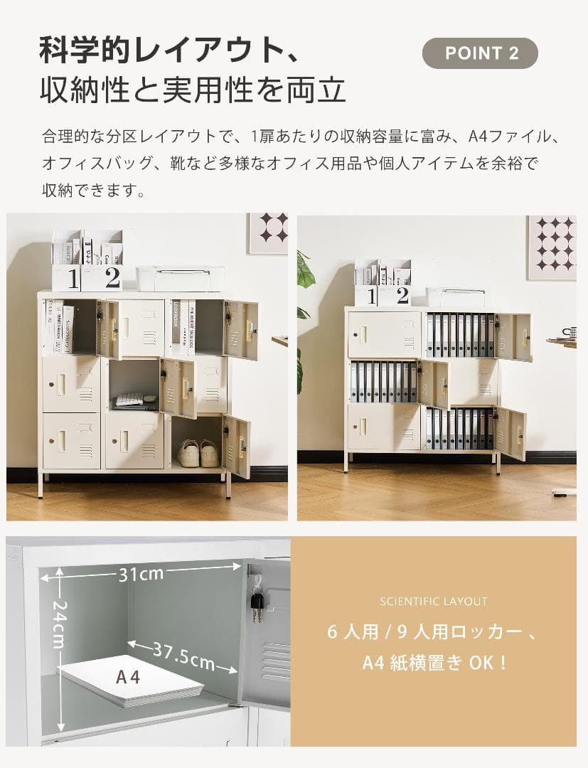 ロッカー スチールロッカー 9人用 ホワイト 鍵付き スペアキー付 スチール製