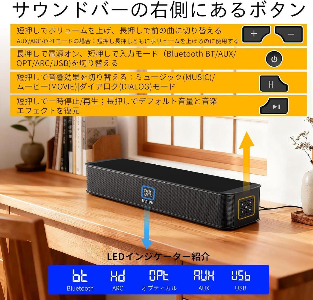 2.1chサウンドバー 42cm 重低音強化型 底部サブウーファー付き