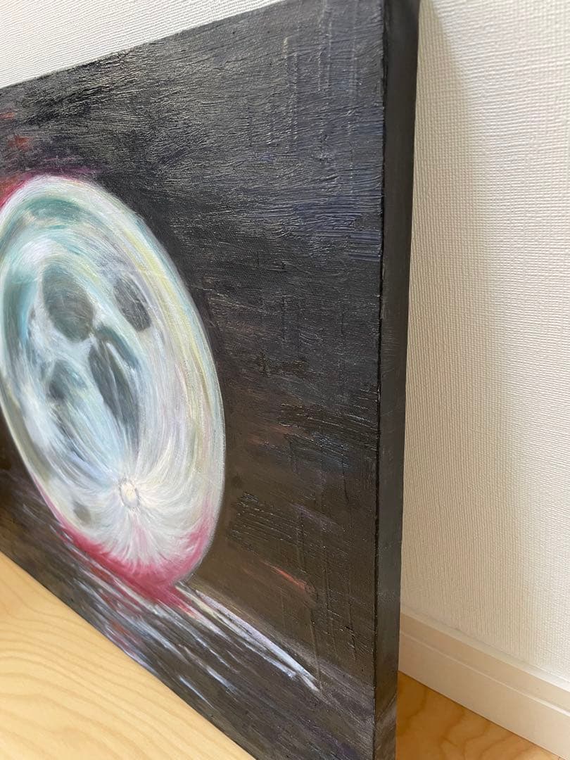 値引き中！油絵　月　幻想的な月の油彩画　はじまり　海　水　浮かぶ月