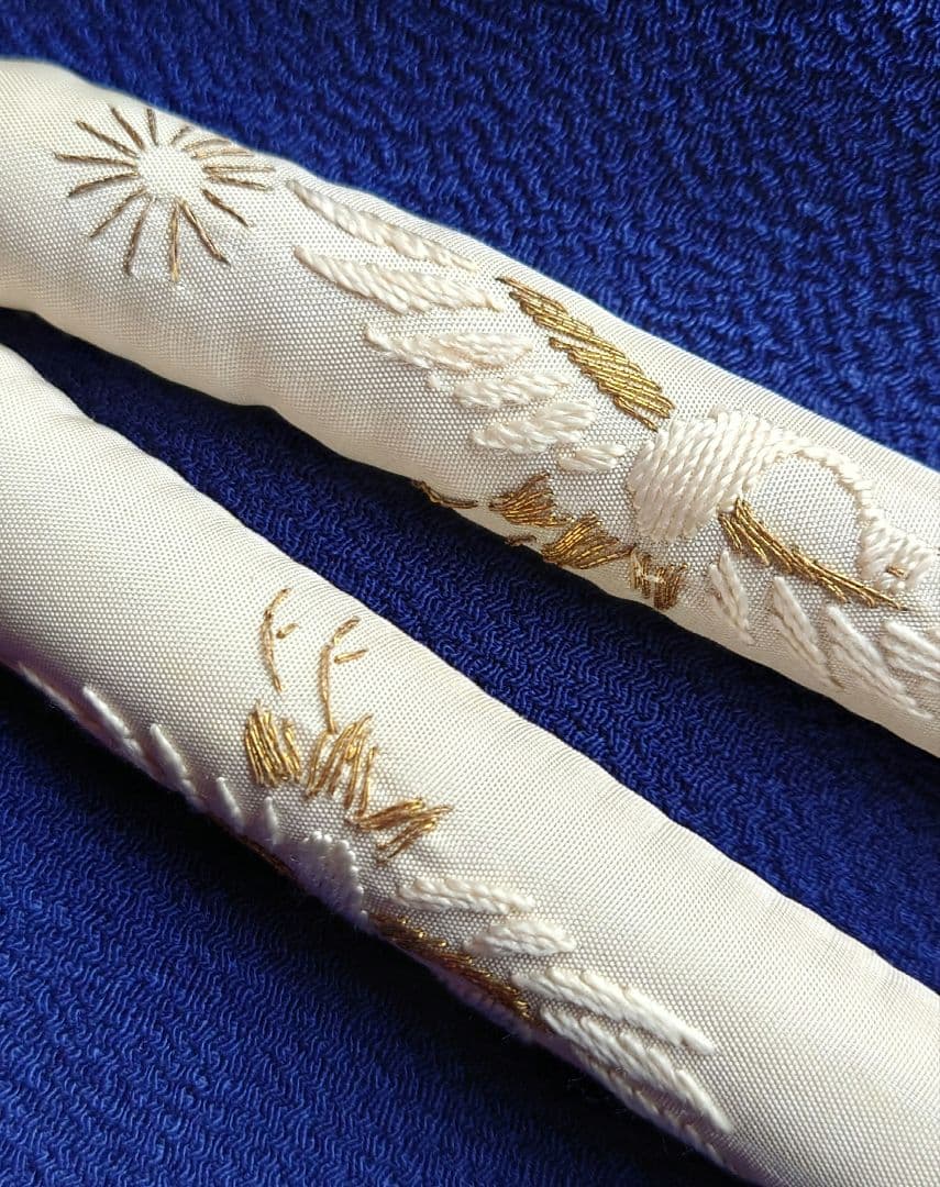 婚礼用丸ぐけ帯締め 手刺繍 鶴亀 正絹 百貨店箱付 山形酒田 昭和 市松人形半襟