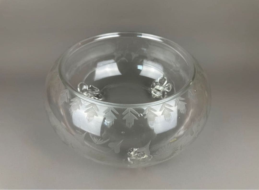 昭和レトロ 金魚鉢 三つ足 メダカ鉢 ガラス製 工芸硝子 アンティーク 置物