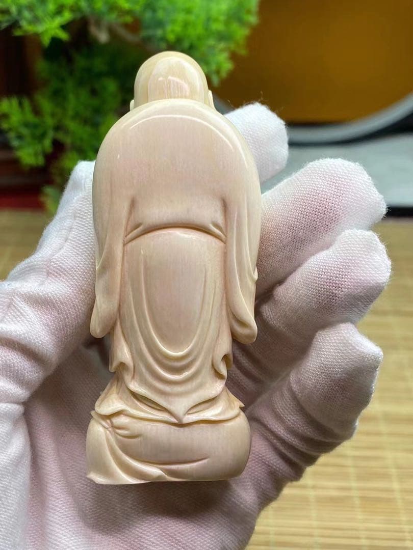 中国　手作り　弥勒仏像　マンモス牙