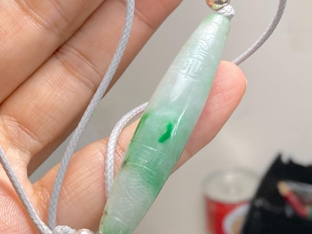 RS9-33 氷糯種 錦鯉 天珠 ペンダント 陽緑 本翡翠 ルース ネックレス