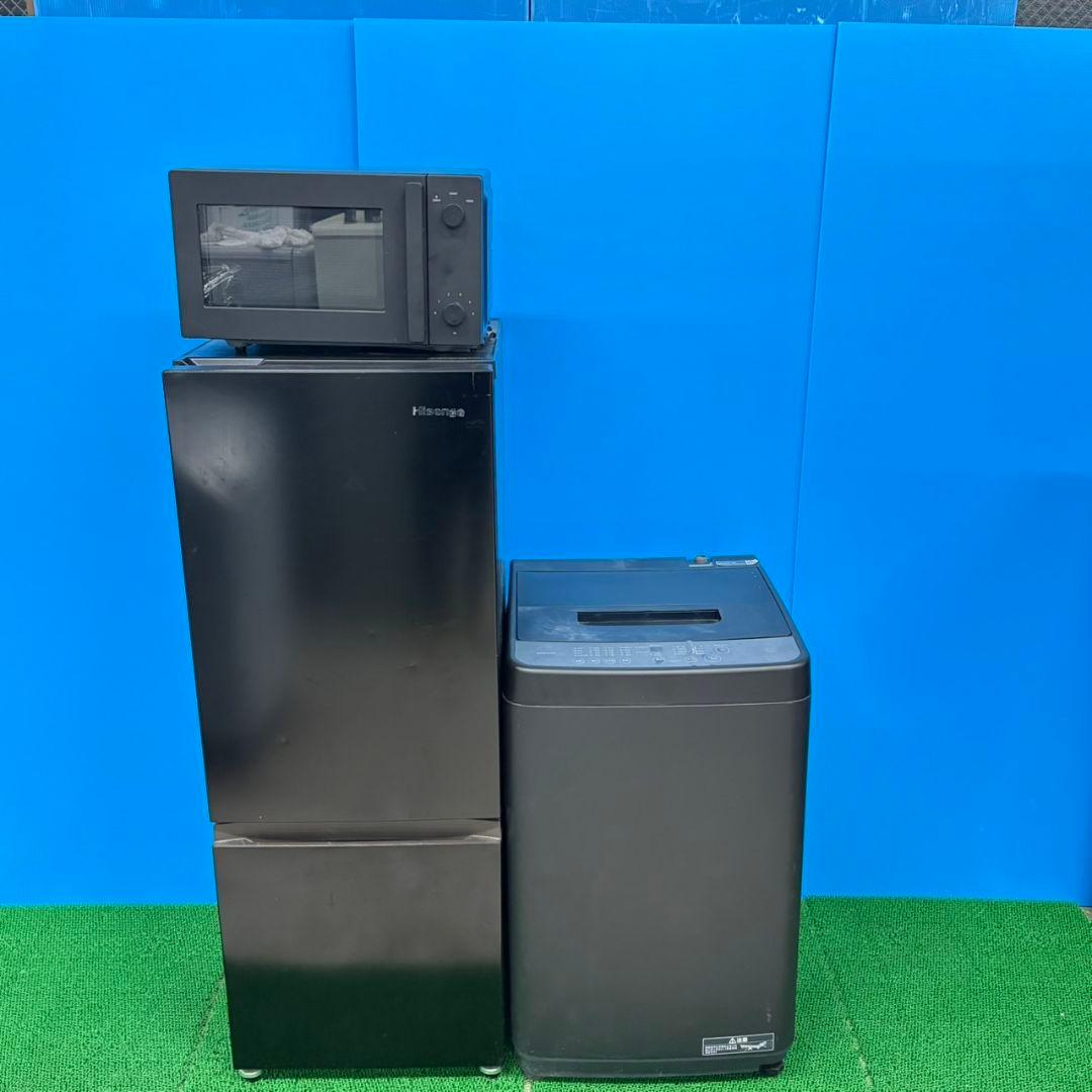 906　ブラックカラー人気セット！冷蔵庫　洗濯機　フラットレンジ　セット　小型