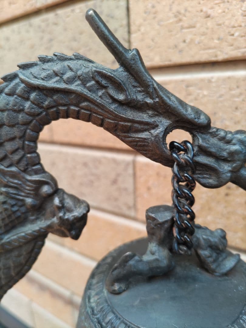 【約29cm】龍　釣鐘　鳴物　吊り鐘　置物　美術工芸品　風水　魔除け　厄除け