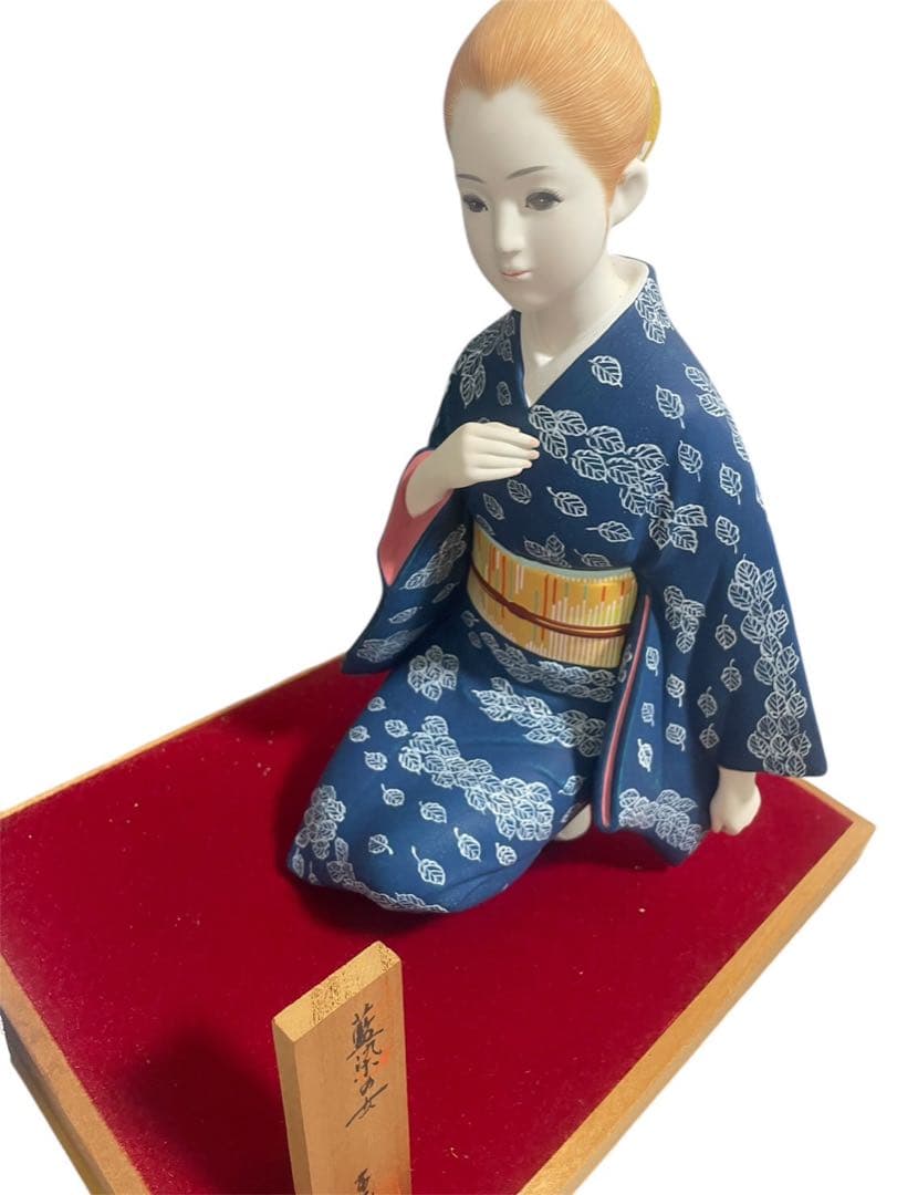 【2000円↓】博多人形 西邑作「藍染の女」ガラスケース・木札付き伝統工芸品