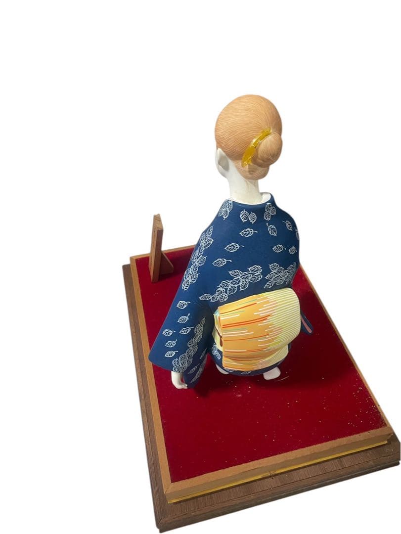 【2000円↓】博多人形 西邑作「藍染の女」ガラスケース・木札付き伝統工芸品