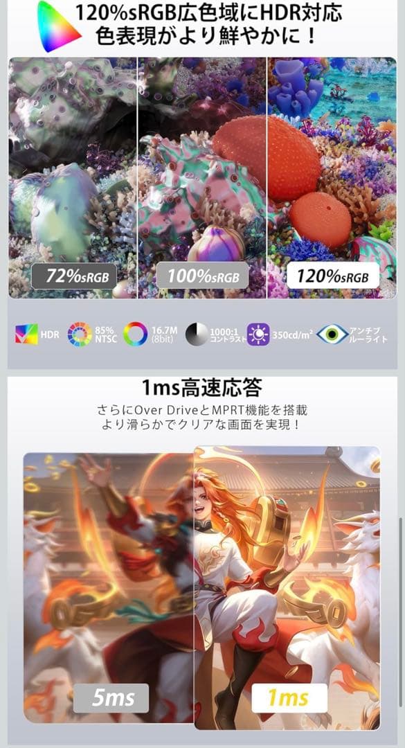 24.5インチ 動作確認済み 白 200Hz 1msゲーミングモニター付属品完備